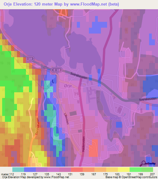 Orje,Norway Elevation Map