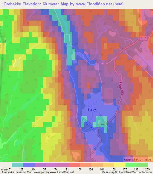 Orebakke,Norway Elevation Map