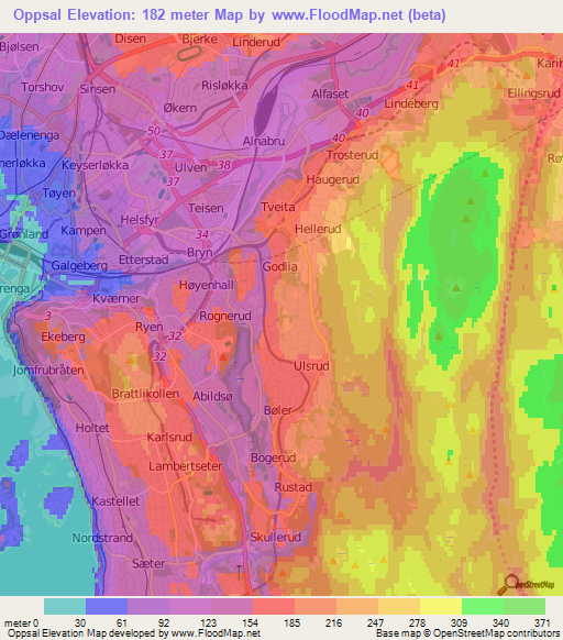 Oppsal,Norway Elevation Map
