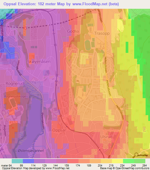 Oppsal,Norway Elevation Map