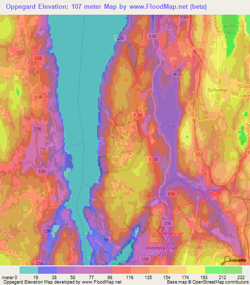 Oppegard,Norway Elevation Map