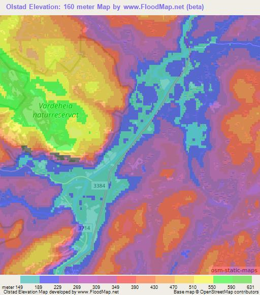Olstad,Norway Elevation Map