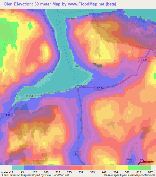 Olen,Norway Elevation Map