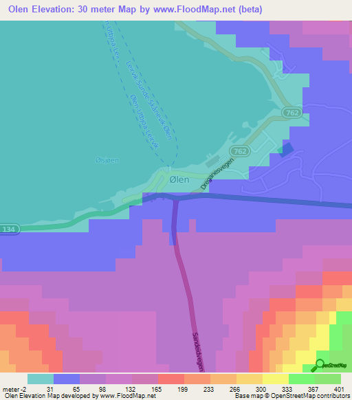 Olen,Norway Elevation Map