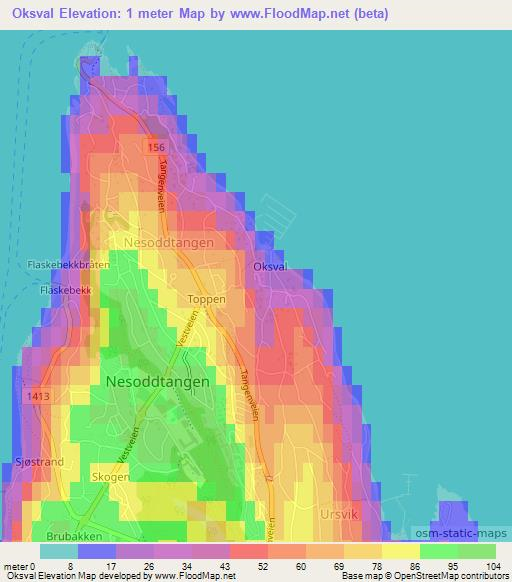 Oksval,Norway Elevation Map