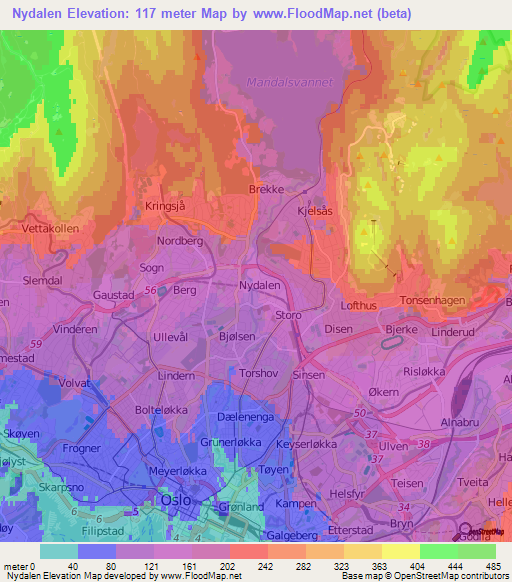 Nydalen,Norway Elevation Map
