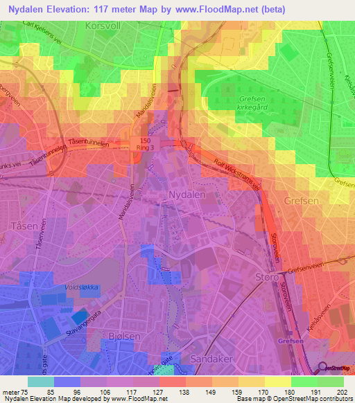 Nydalen,Norway Elevation Map