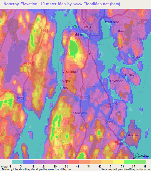 Notteroy,Norway Elevation Map