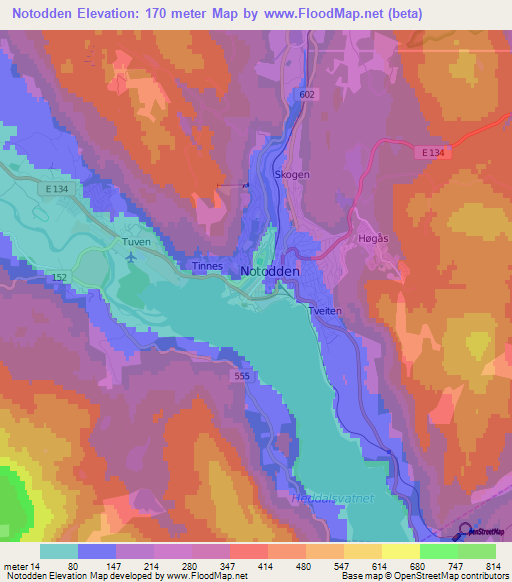 Notodden,Norway Elevation Map