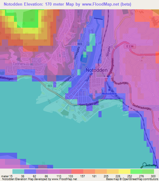 Notodden,Norway Elevation Map