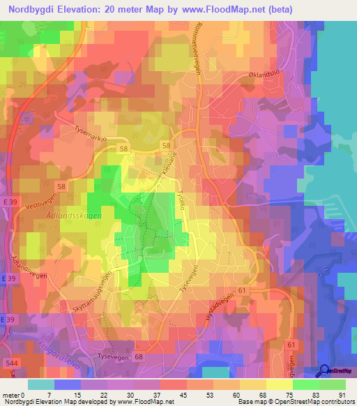Nordbygdi,Norway Elevation Map