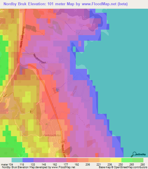 Nordby Bruk,Norway Elevation Map
