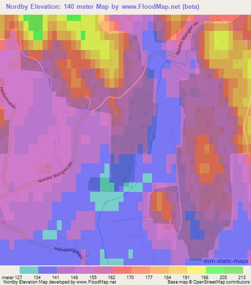 Nordby,Norway Elevation Map