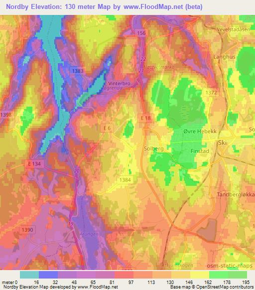 Nordby,Norway Elevation Map