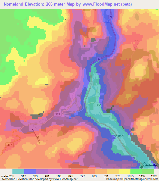 Nomeland,Norway Elevation Map