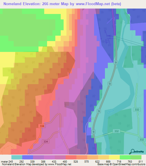 Nomeland,Norway Elevation Map