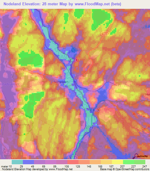 Nodeland,Norway Elevation Map