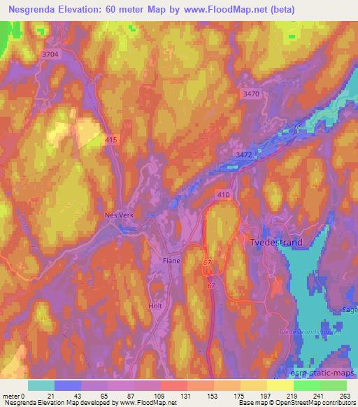 Nesgrenda,Norway Elevation Map