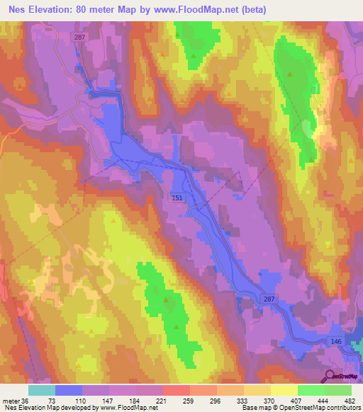 Nes,Norway Elevation Map