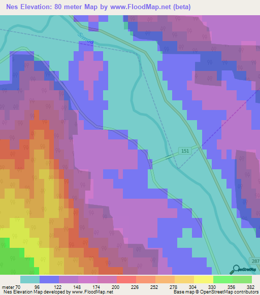 Nes,Norway Elevation Map