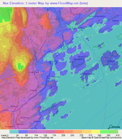 Nes,Norway Elevation Map