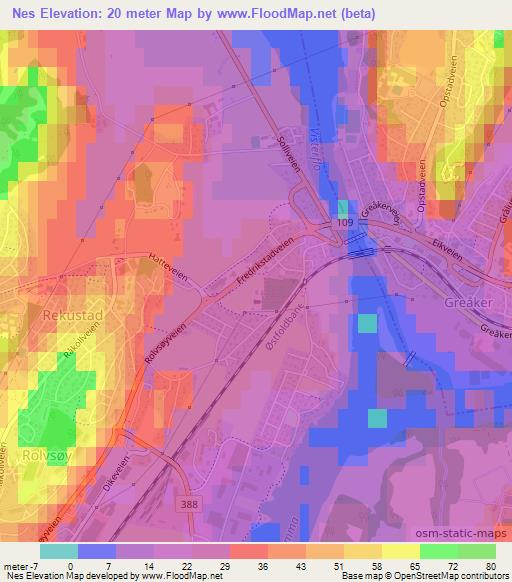 Nes,Norway Elevation Map