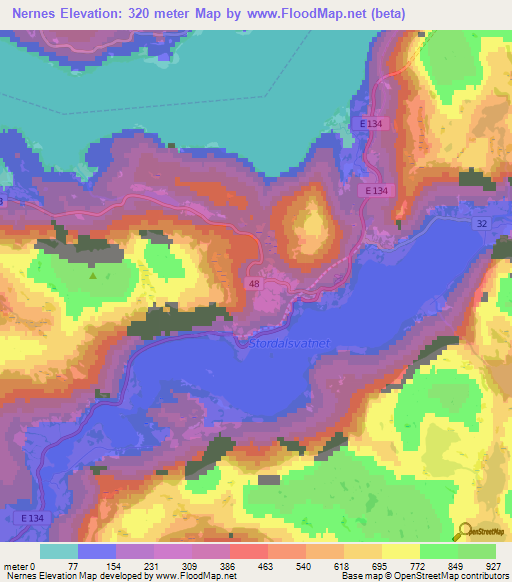 Nernes,Norway Elevation Map