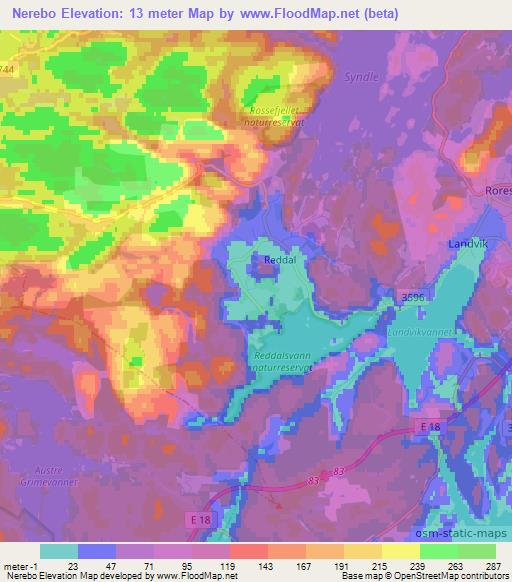 Nerebo,Norway Elevation Map