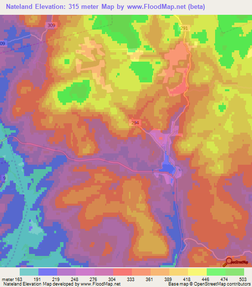 Nateland,Norway Elevation Map