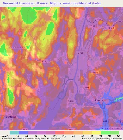 Naevesdal,Norway Elevation Map