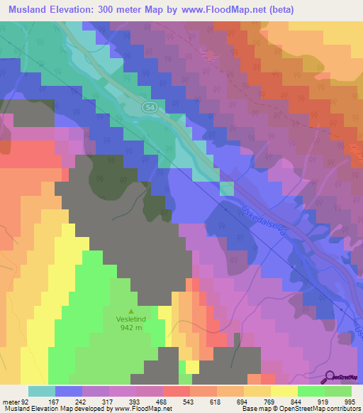 Musland,Norway Elevation Map
