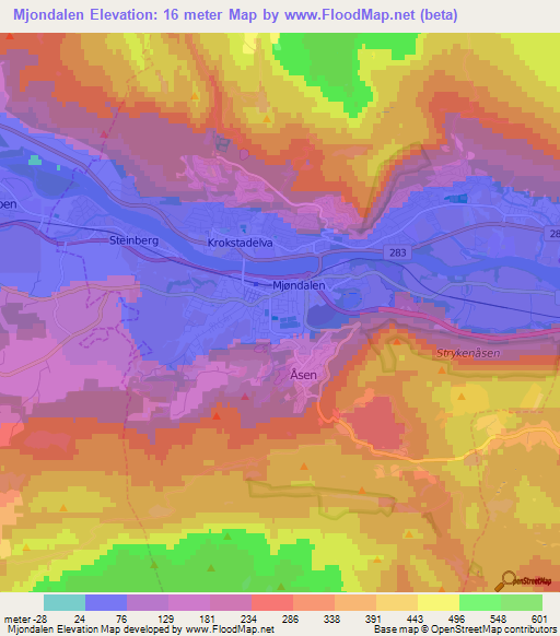 Mjondalen,Norway Elevation Map