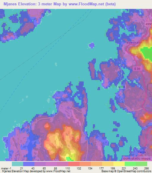 Mjanes,Norway Elevation Map