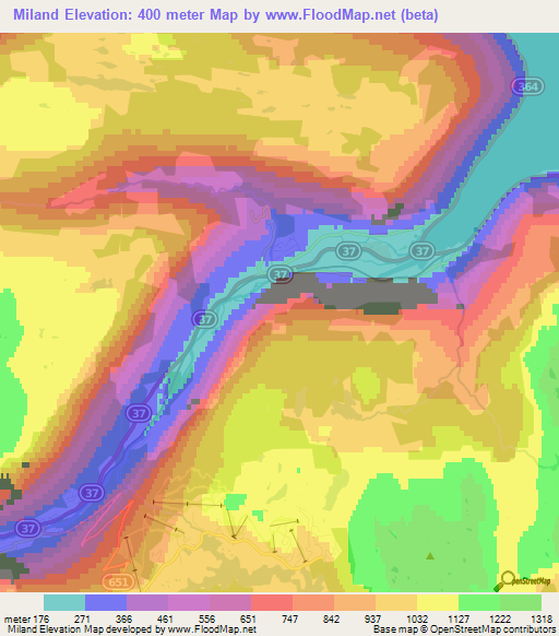 Miland,Norway Elevation Map