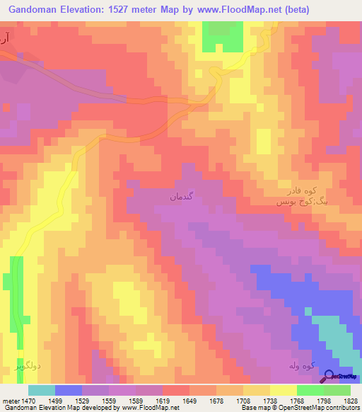 Gandoman,Iran Elevation Map