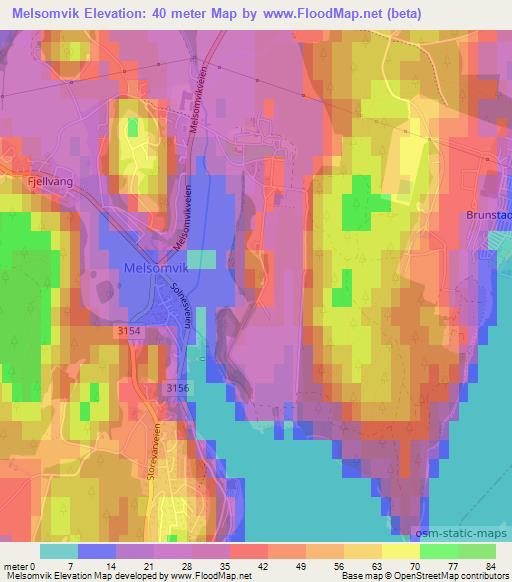 Melsomvik,Norway Elevation Map