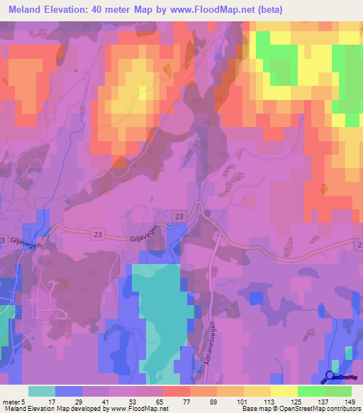 Meland,Norway Elevation Map