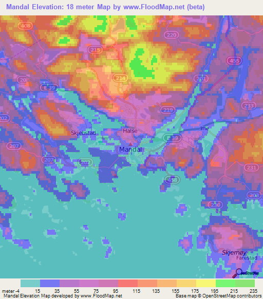 Mandal,Norway Elevation Map