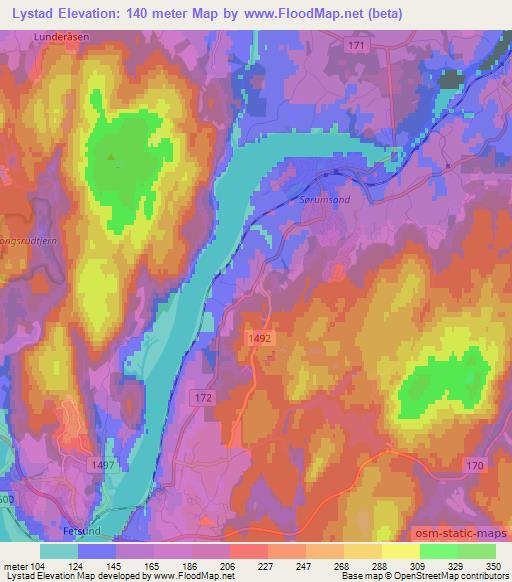 Lystad,Norway Elevation Map