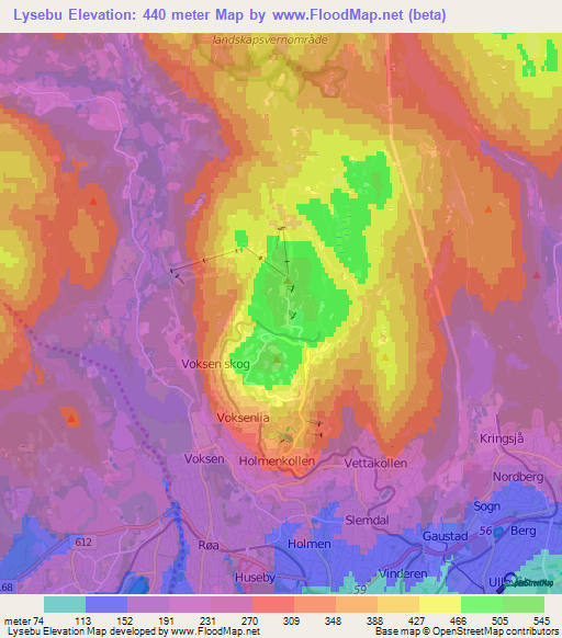Lysebu,Norway Elevation Map
