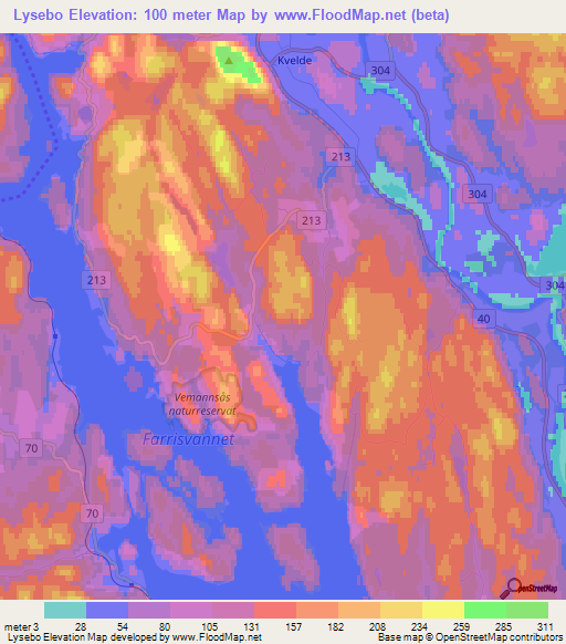 Lysebo,Norway Elevation Map