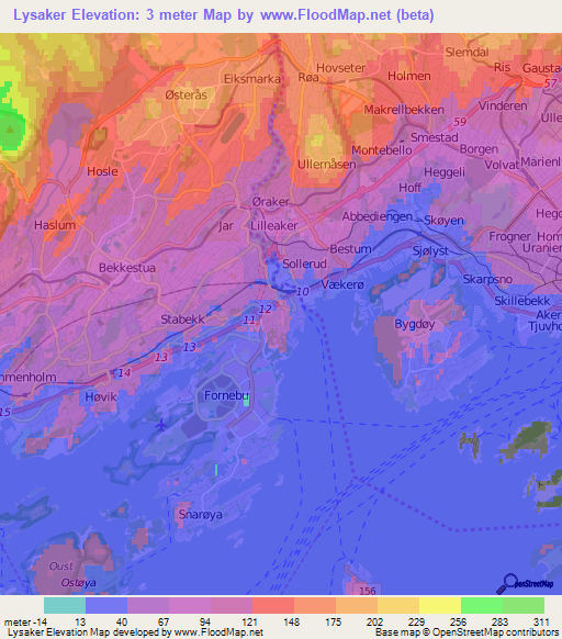 Lysaker,Norway Elevation Map