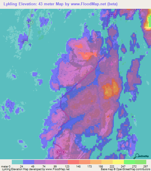 Lykling,Norway Elevation Map