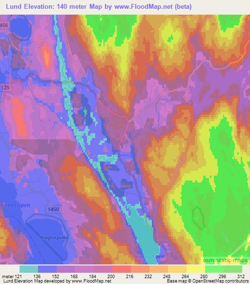 Lund,Norway Elevation Map