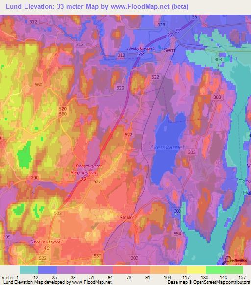 Lund,Norway Elevation Map
