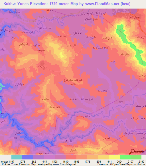 Kukh-e Yunes,Iran Elevation Map