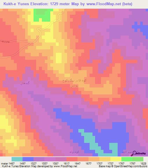 Kukh-e Yunes,Iran Elevation Map