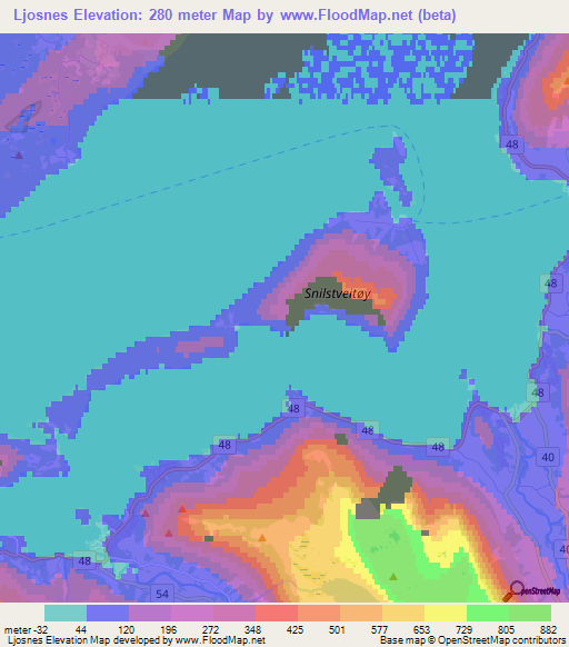Ljosnes,Norway Elevation Map