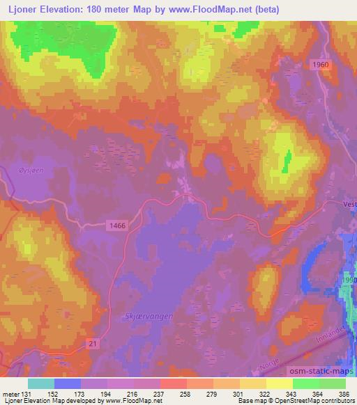 Ljoner,Norway Elevation Map