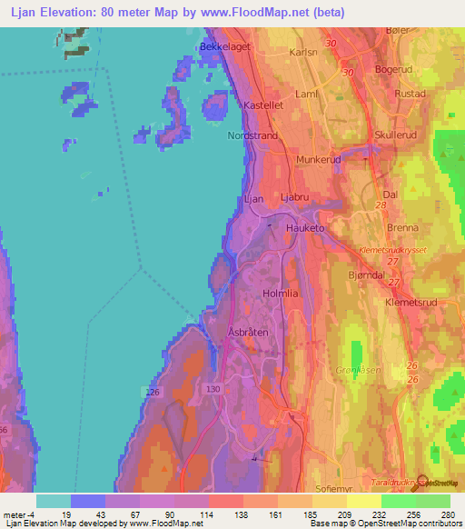Ljan,Norway Elevation Map